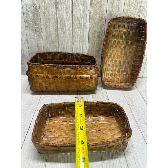 Vintage Woven Rattan Wicker Picnic Basket Storage Decor No Handles 7.5" x 4" - Picture 10 of 16